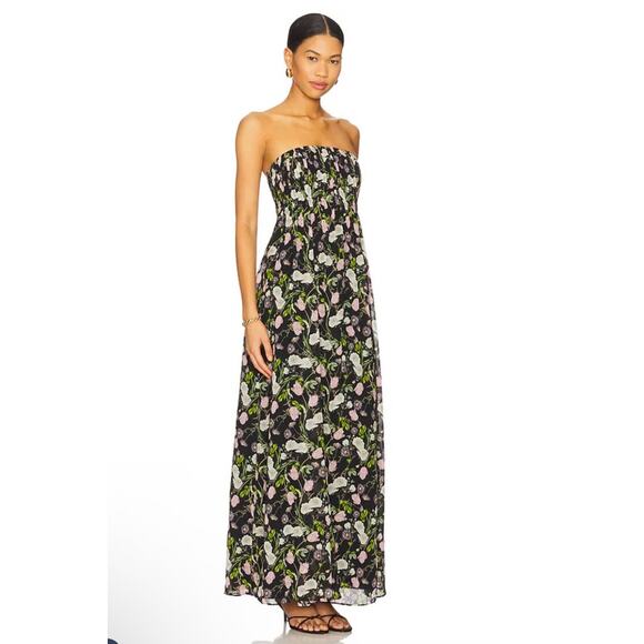 CAMI NYC Minoa Gown Pleated Floral Boned Bodice Maxi in Midnight Gardens 2 - Picture 1 of 9